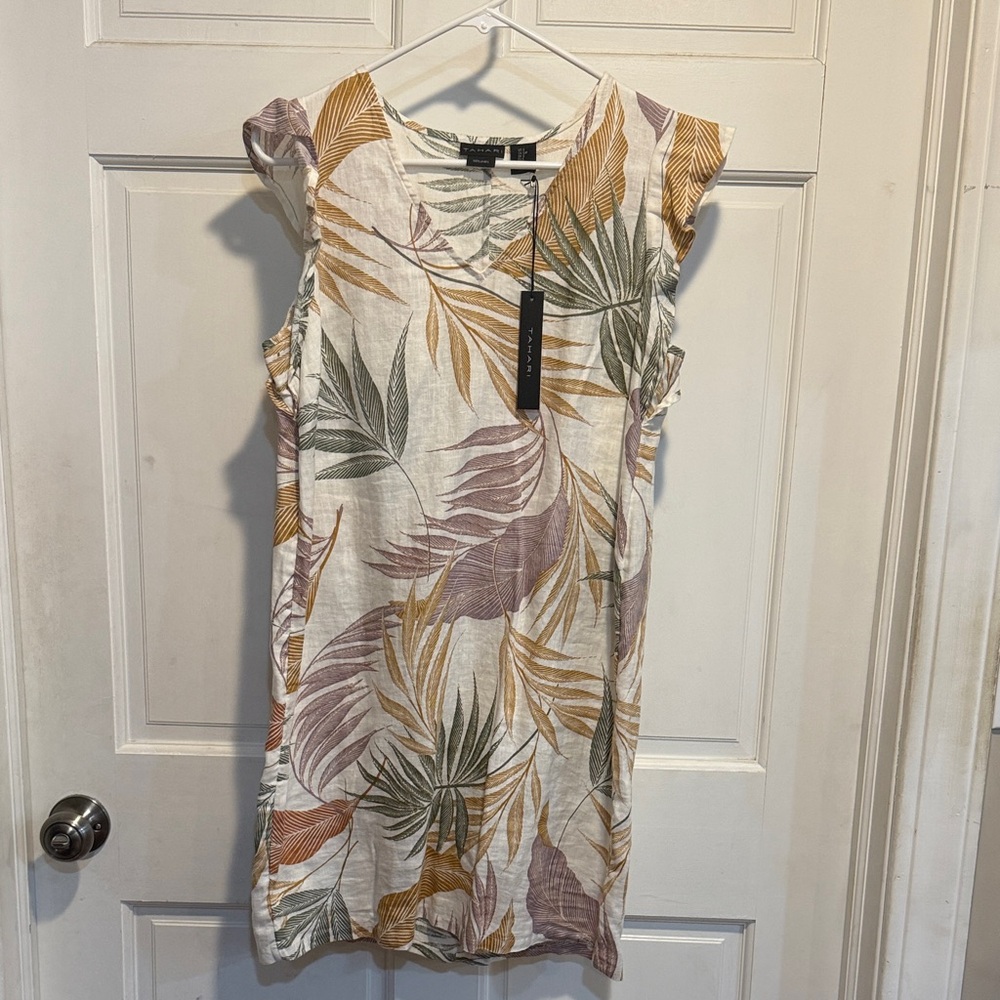Tahari Linen Dress with Leaf Pattern